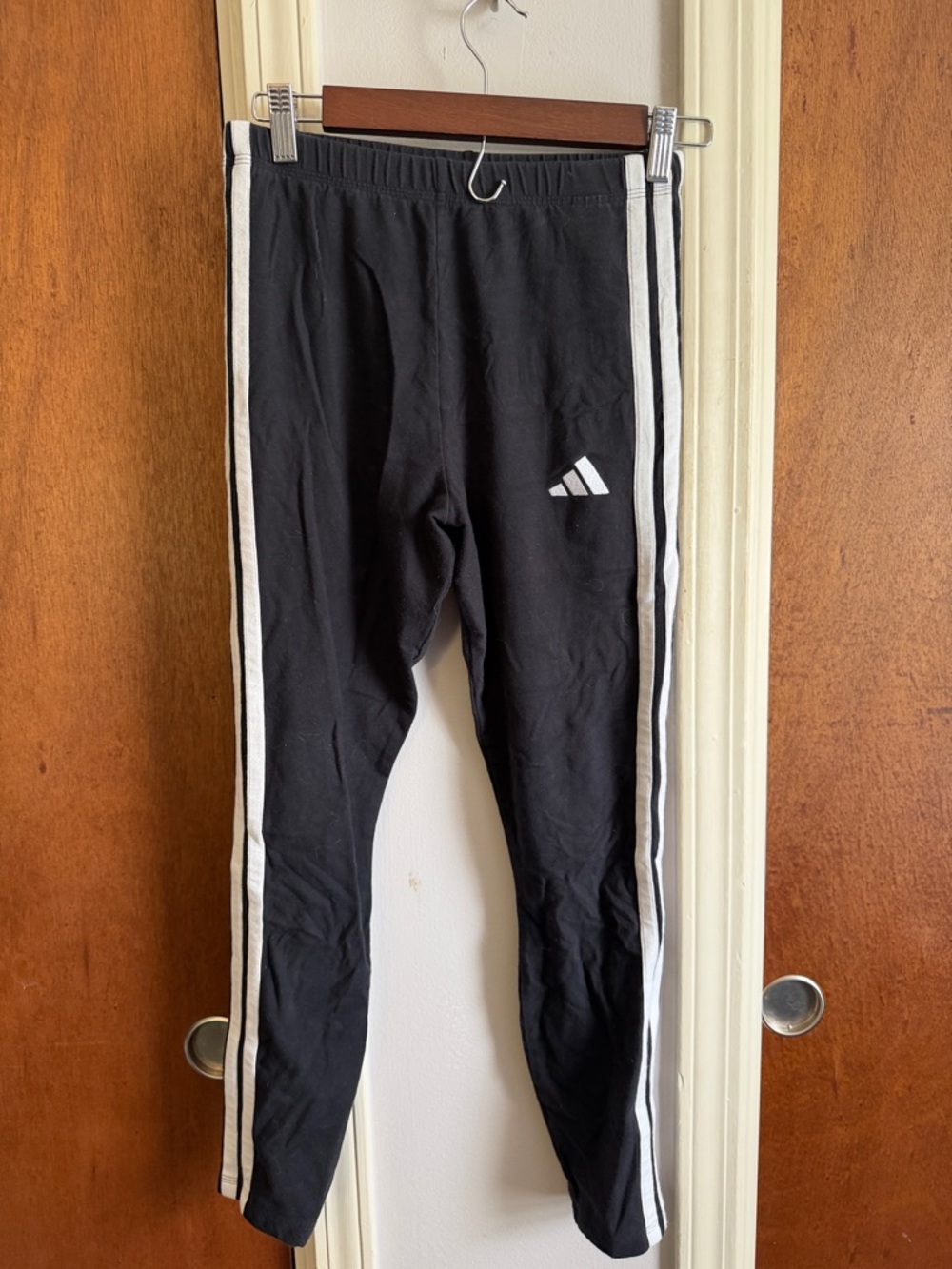 adidas Black Leggings with White Side Stripes women’s medium